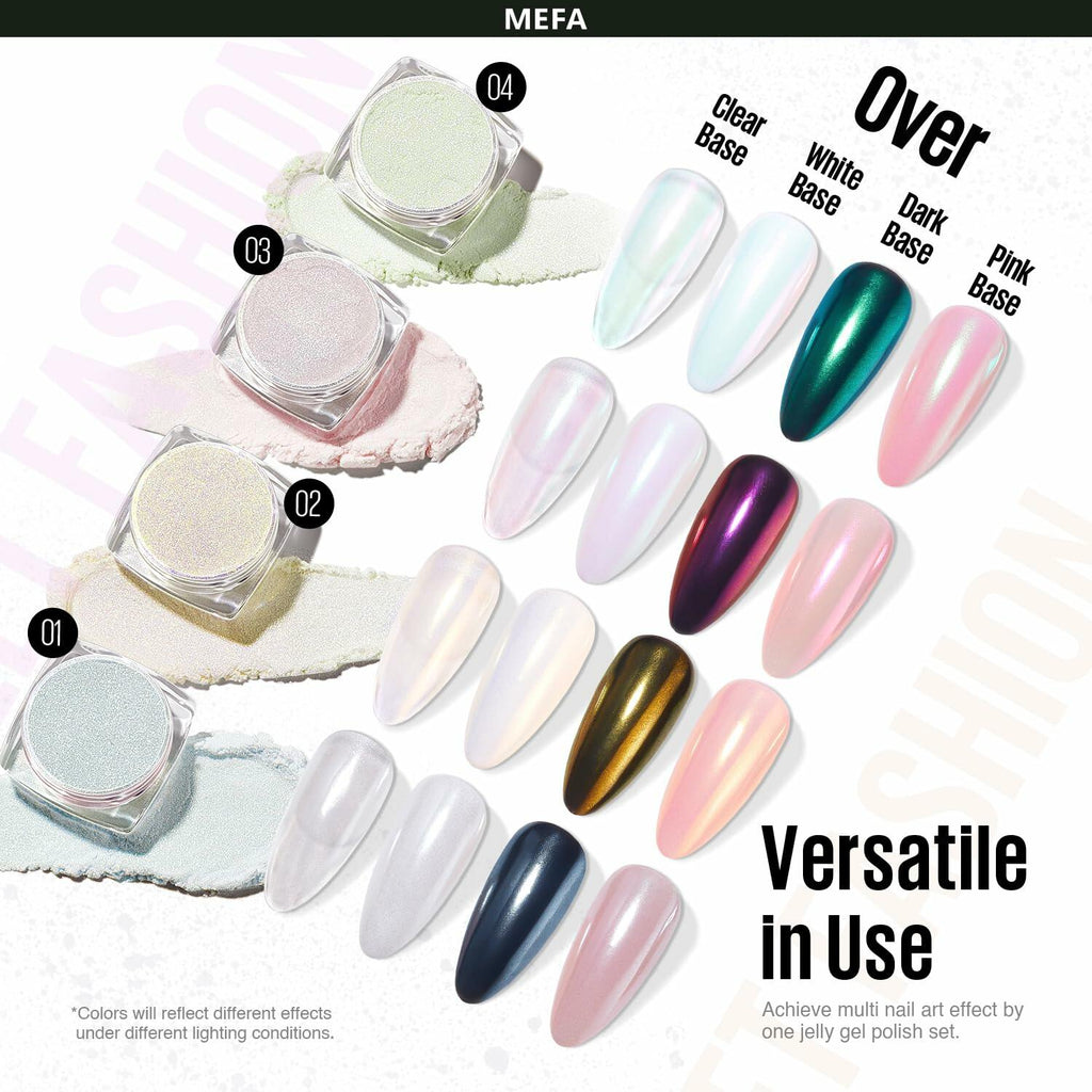 MEFA White Pearl Chrome Nail Powder 4 pcs Mirror Effect Pearlescent Pigment
