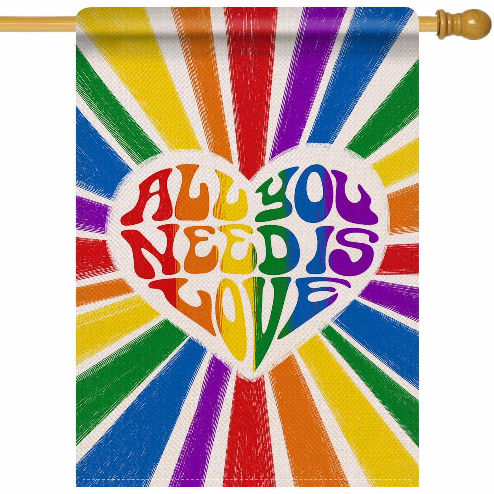 Artofy Pride Rainbow All You Need is Love House Flag Burlap 28x40 Festival