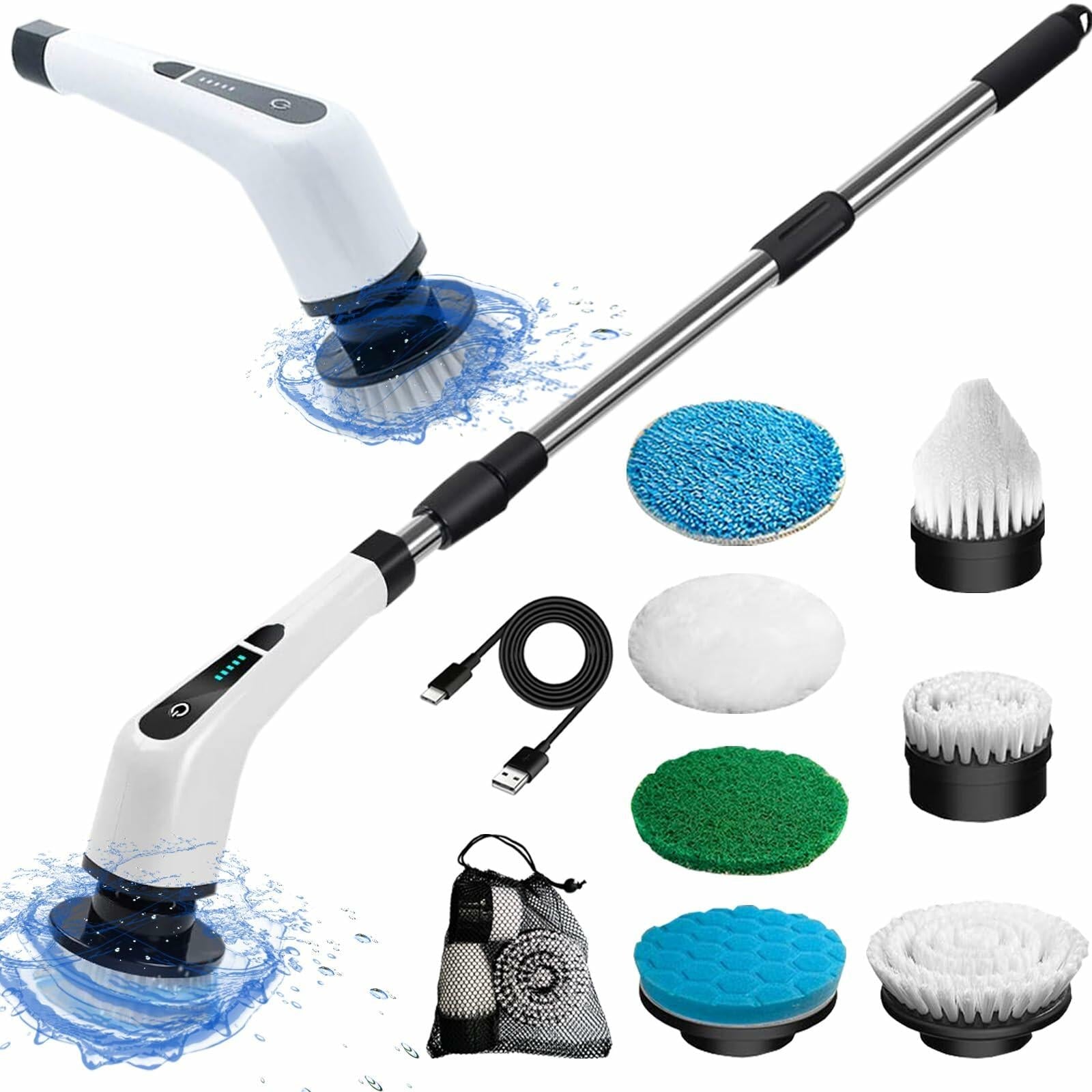 Qeffmion Electric Spin Scrubber Cordless Power Brush 7 Heads Black White