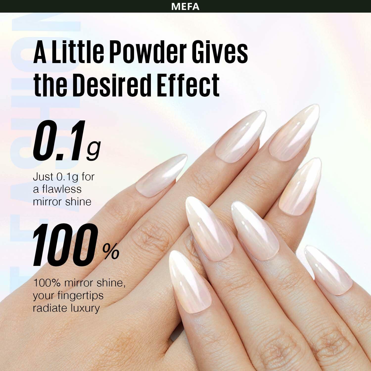 MEFA White Pearl Chrome Nail Powder 4 pcs Mirror Effect Pearlescent Pigment