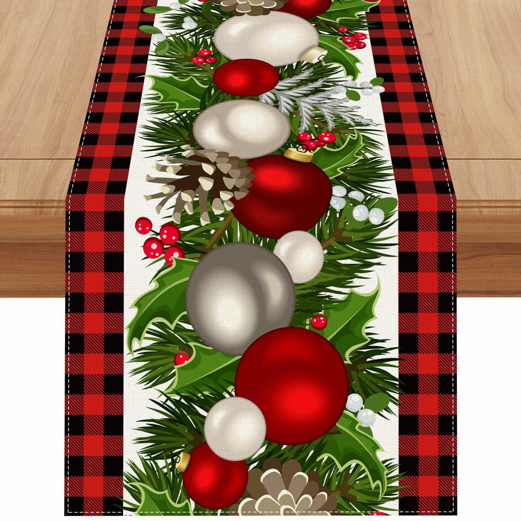 Jiudungs Linen Buffalo Check Plaid Table Runner 108in Black White