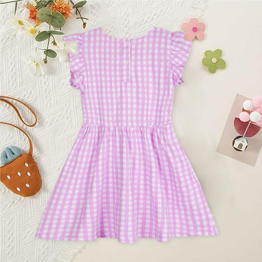 Mumetaz Toddler Girls Ruffle Sleeveless Floral Dress Purple Plaid Size 4-5T