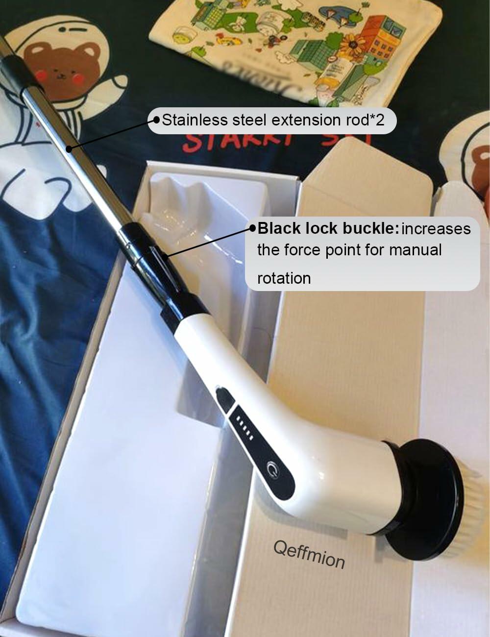 Qeffmion Electric Spin Scrubber Cordless Power Brush 7 Heads Black White