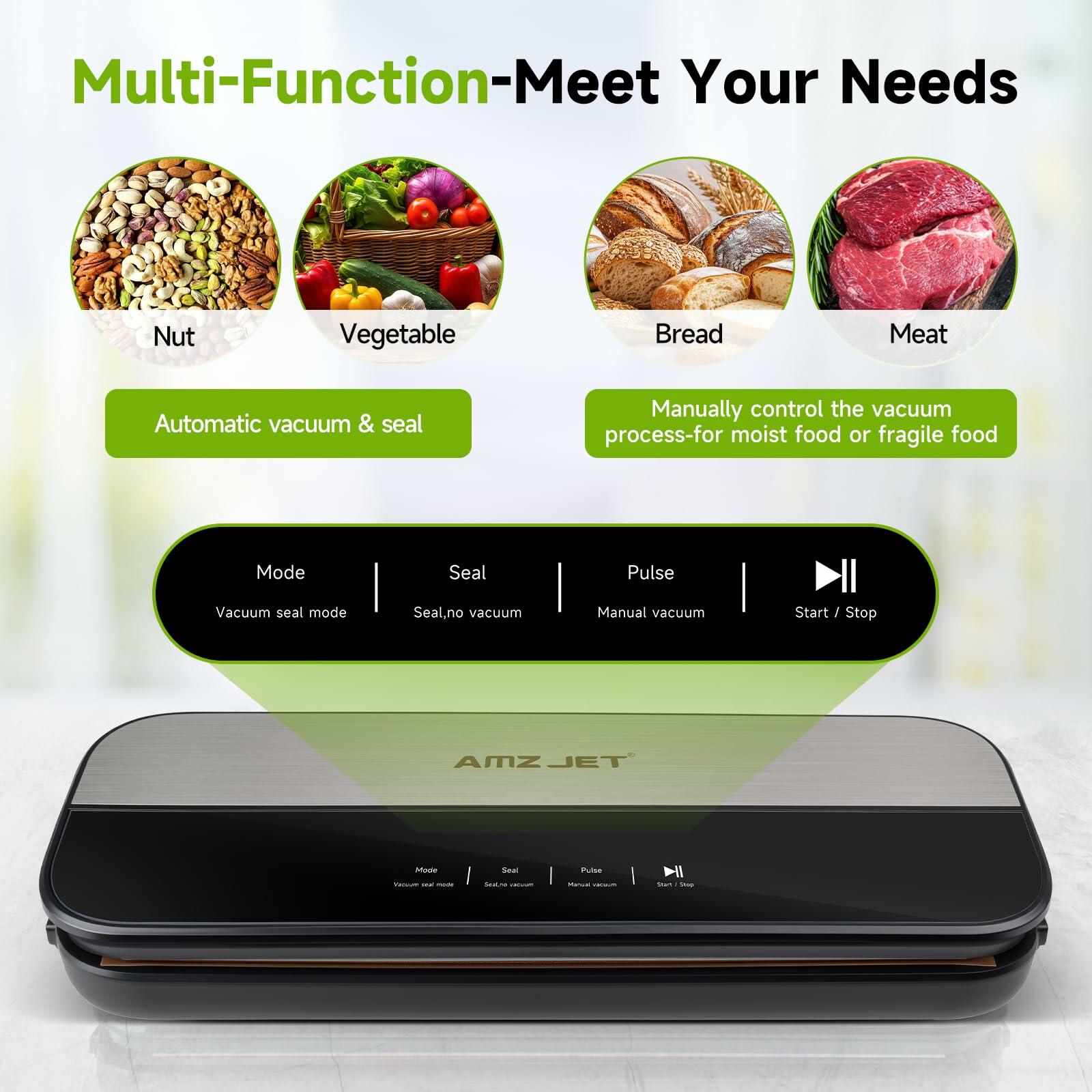 Amz Jet Food Sealer Vacuum Sealer Stainless Steel LED Touch 50Bags Grayish Black