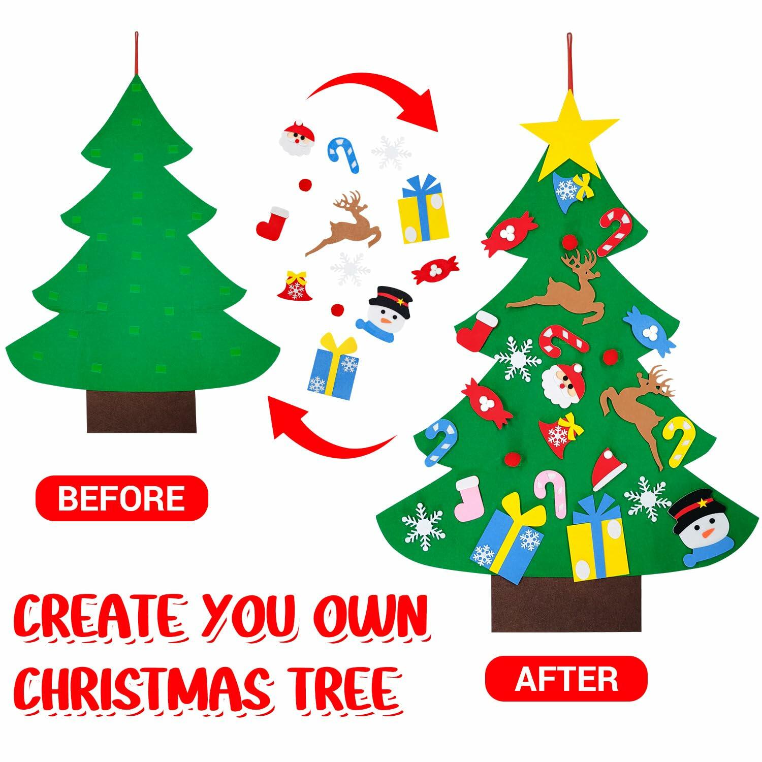 IHESPABLD 3Ft DIY Felt Christmas Tree Set Green 26 Ornaments for Kids