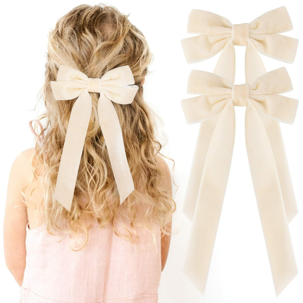 Aileam 2PCS Velvet Hair Bows Ivory Beige Big Fall Alligator Clips