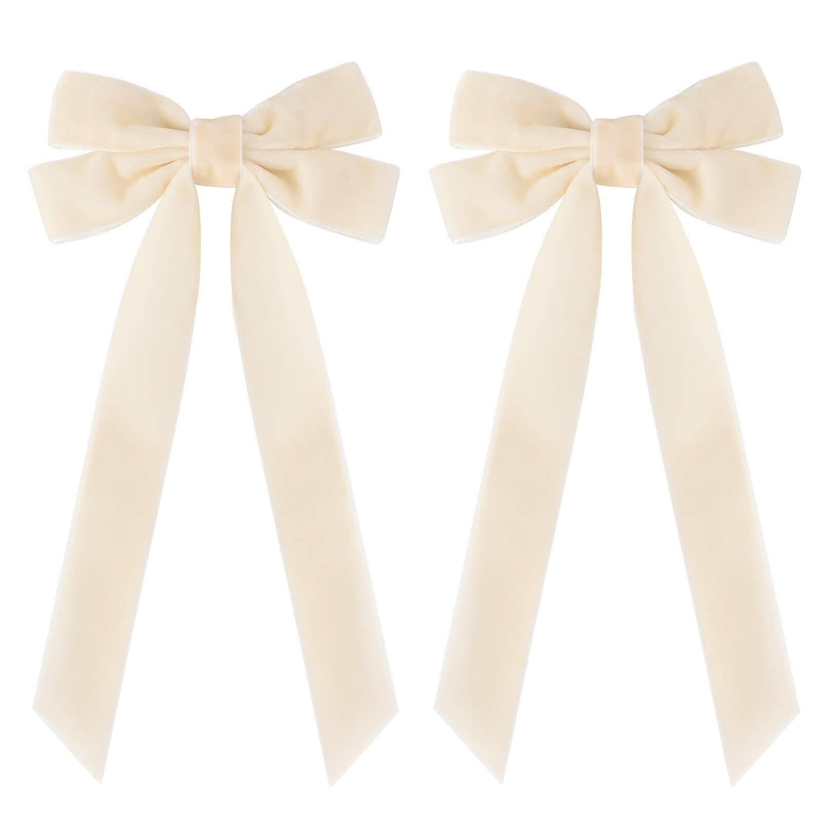 Aileam 2PCS Velvet Hair Bows Ivory Beige Big Fall Alligator Clips