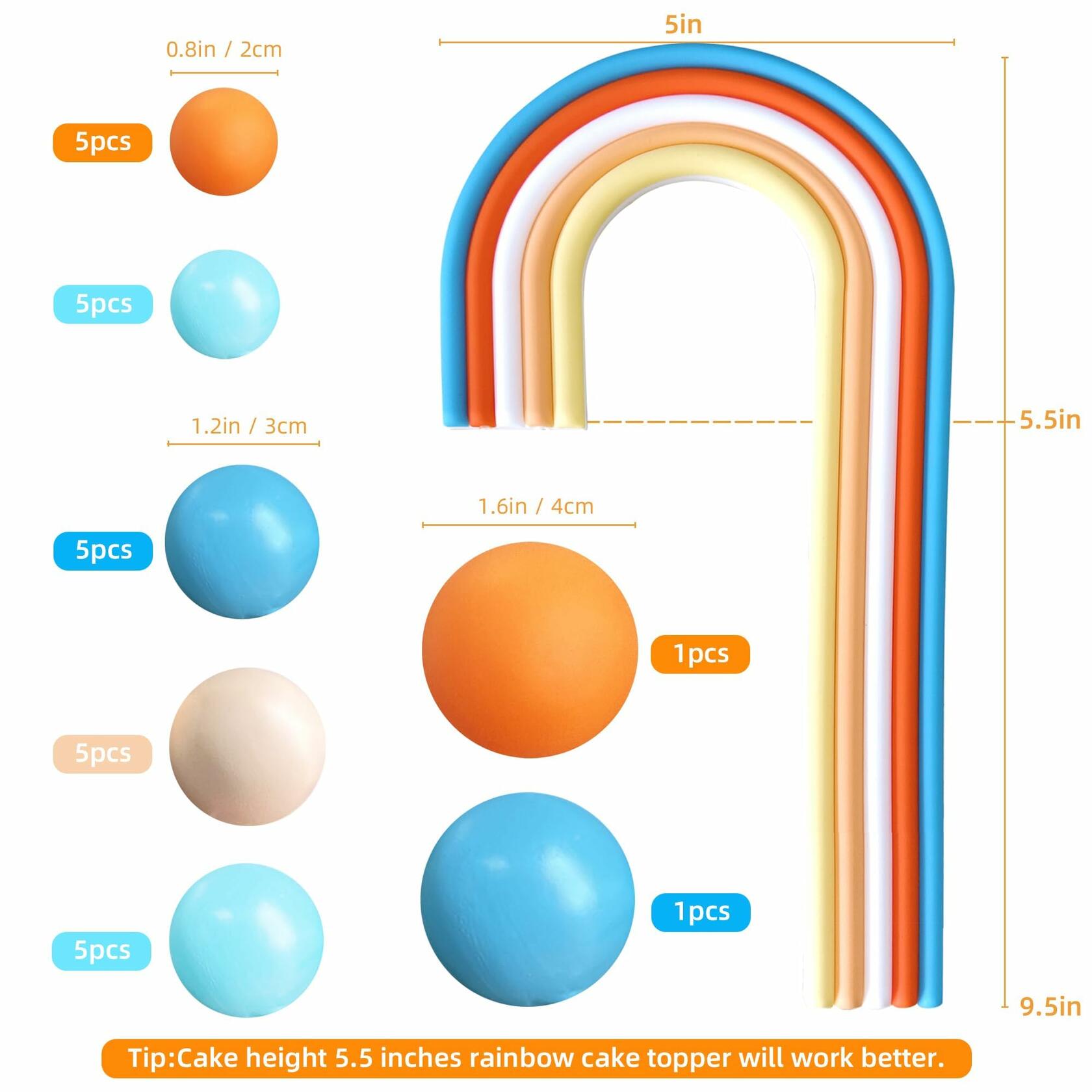 HAVAGDTM Blue Orange Foam Rainbow Cake Toppers Mini Balls 17 pcs
