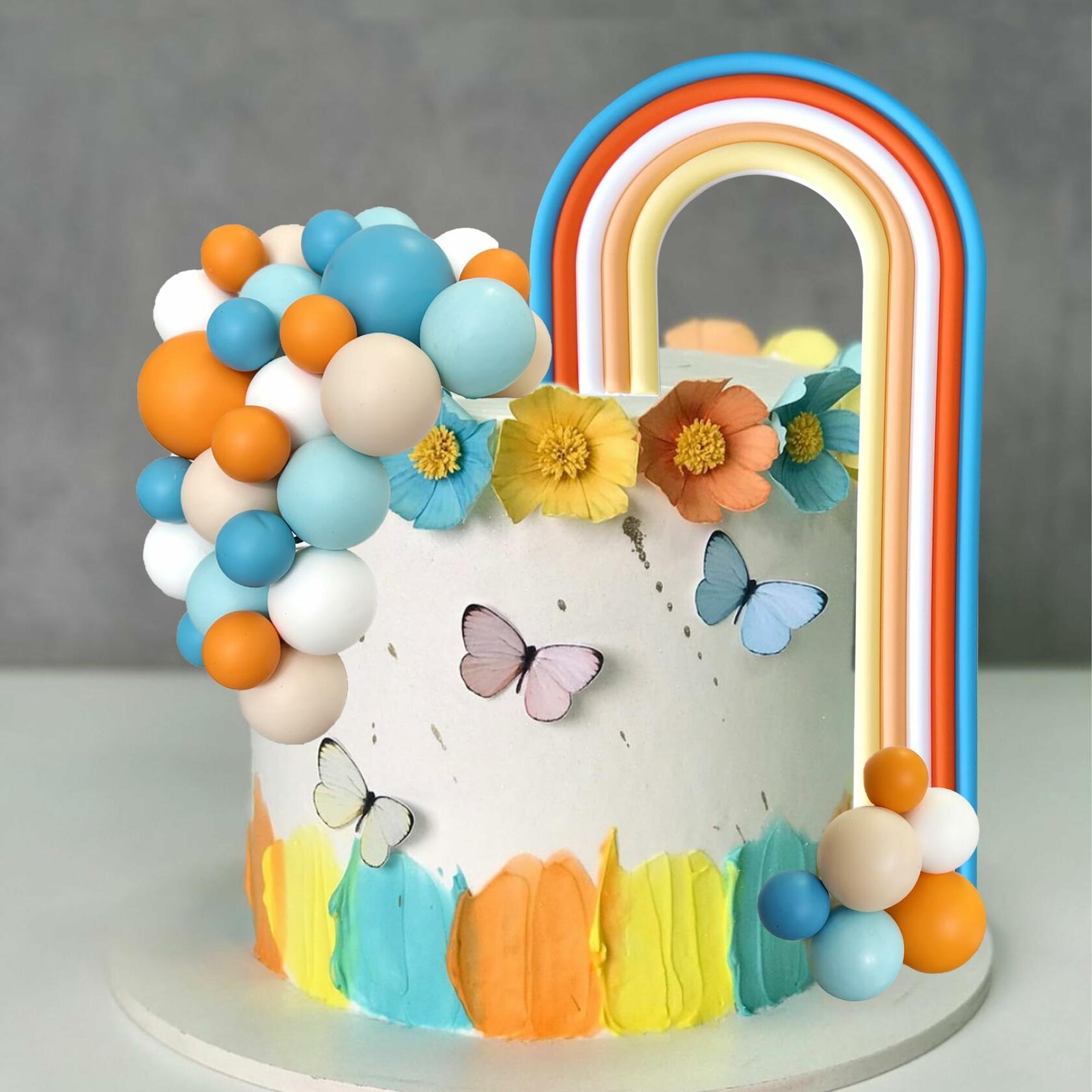 HAVAGDTM Blue Orange Foam Rainbow Cake Toppers Mini Balls 17 pcs