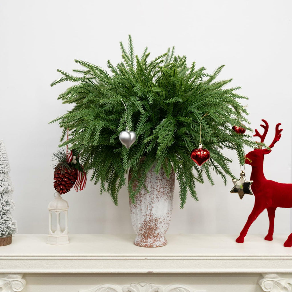 JDKPK 12 Pcs Norfolk Pine Branch 18" Artificial Greenery Green