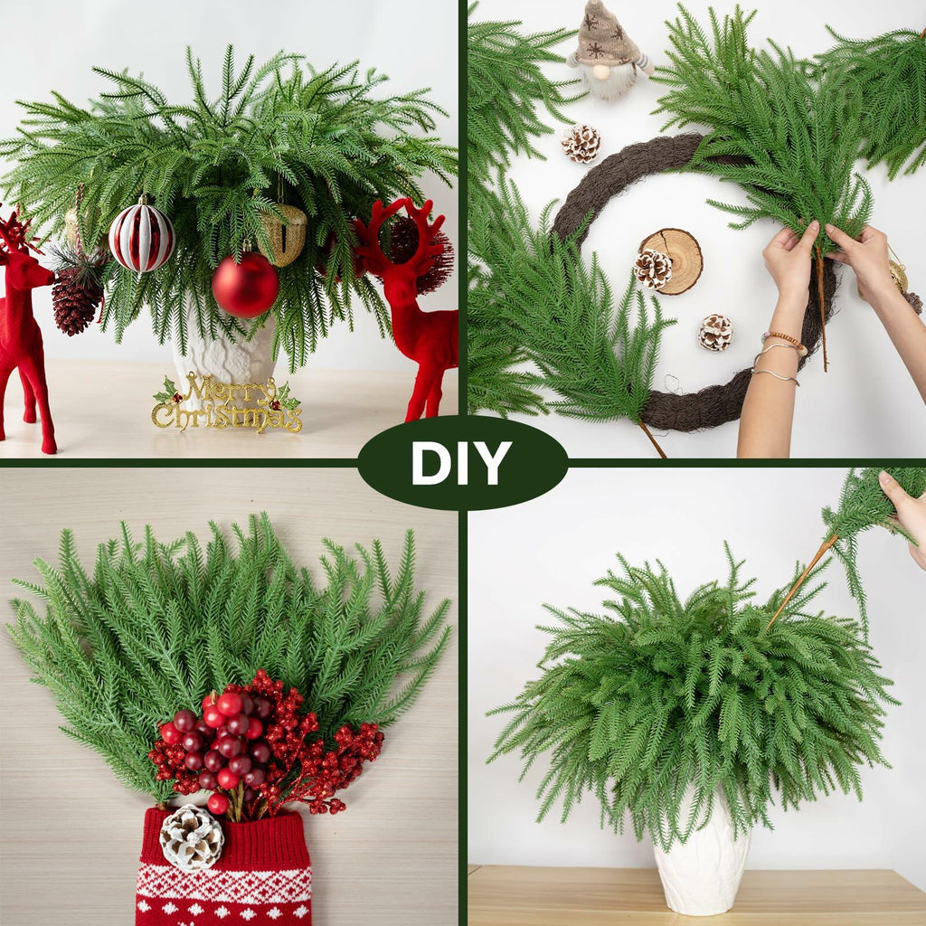 HUZIYAHAN Christmas Norfolk Pine Stems 18in Green Branches 8 Count