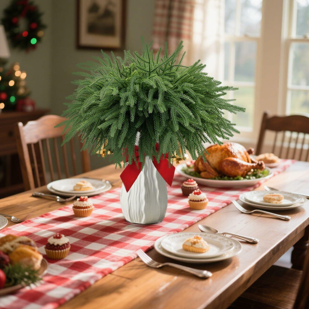 JDKPK 12 Pcs Norfolk Pine Branch 18" Artificial Greenery Green