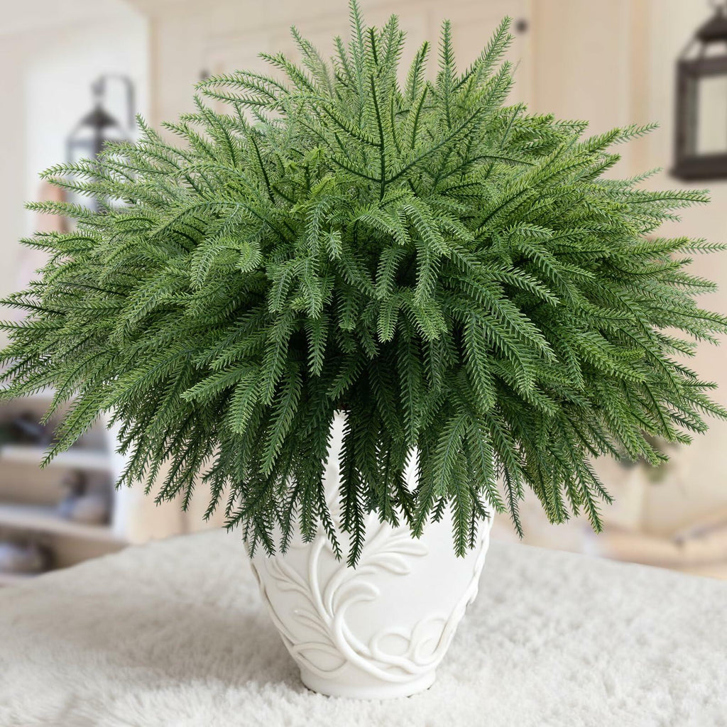 JDKPK 12 Pcs Norfolk Pine Branch 18" Artificial Greenery Green