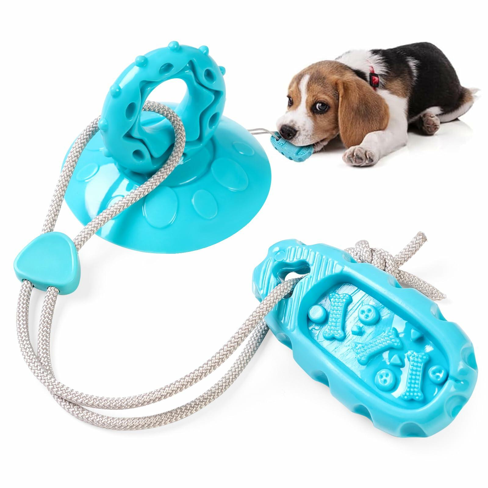 Jieffifa Indestructible TPR Dog Chew Toy with Suction Cup Blue
