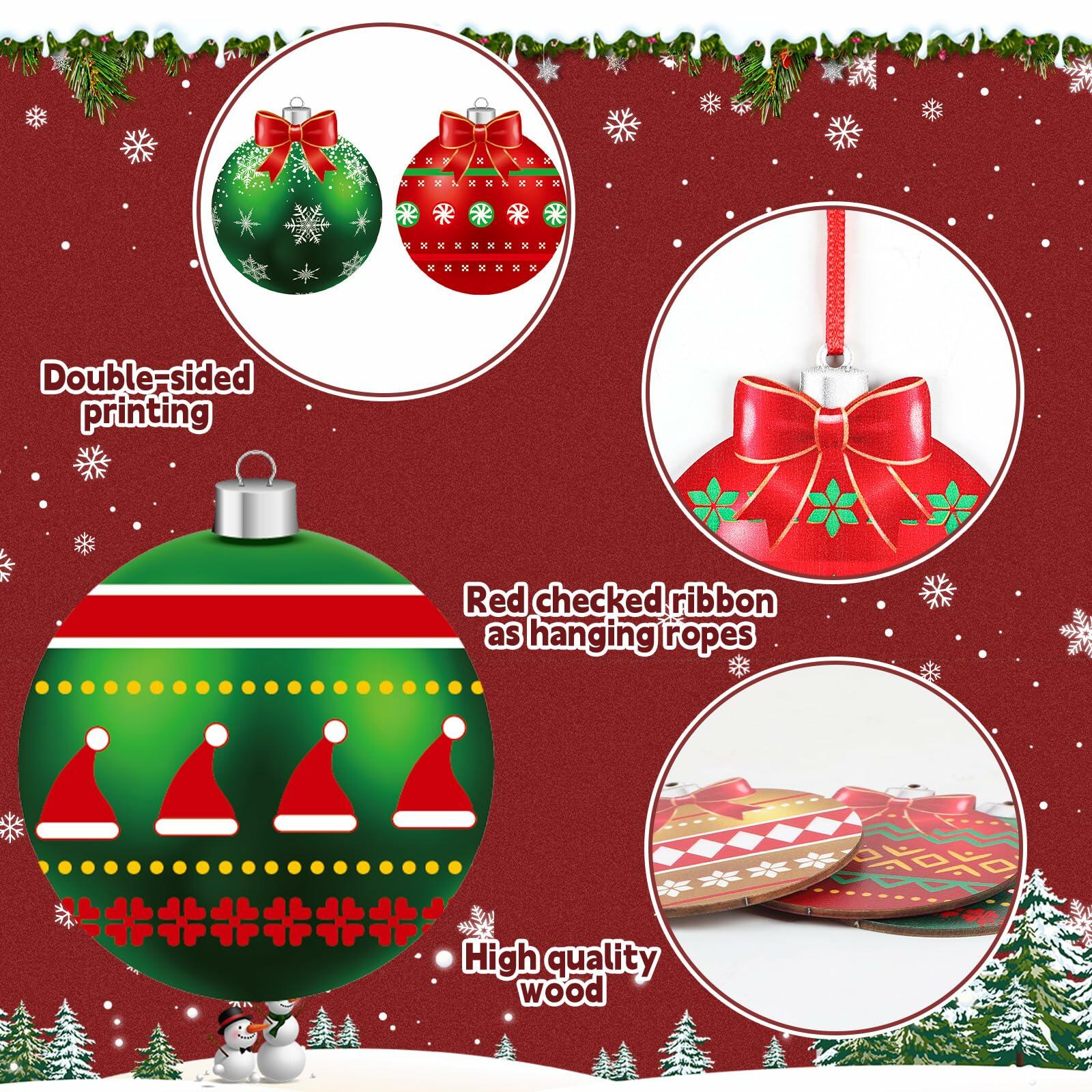 gisgfim 16 Pc Christmas Wooden Ornaments Set Red Green Gold Balls