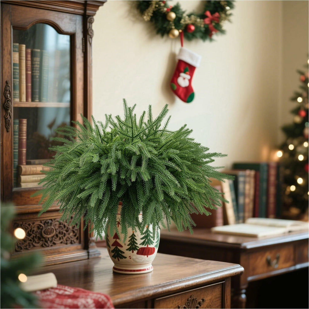 JDKPK 12 Pcs Norfolk Pine Branch 18" Artificial Greenery Green