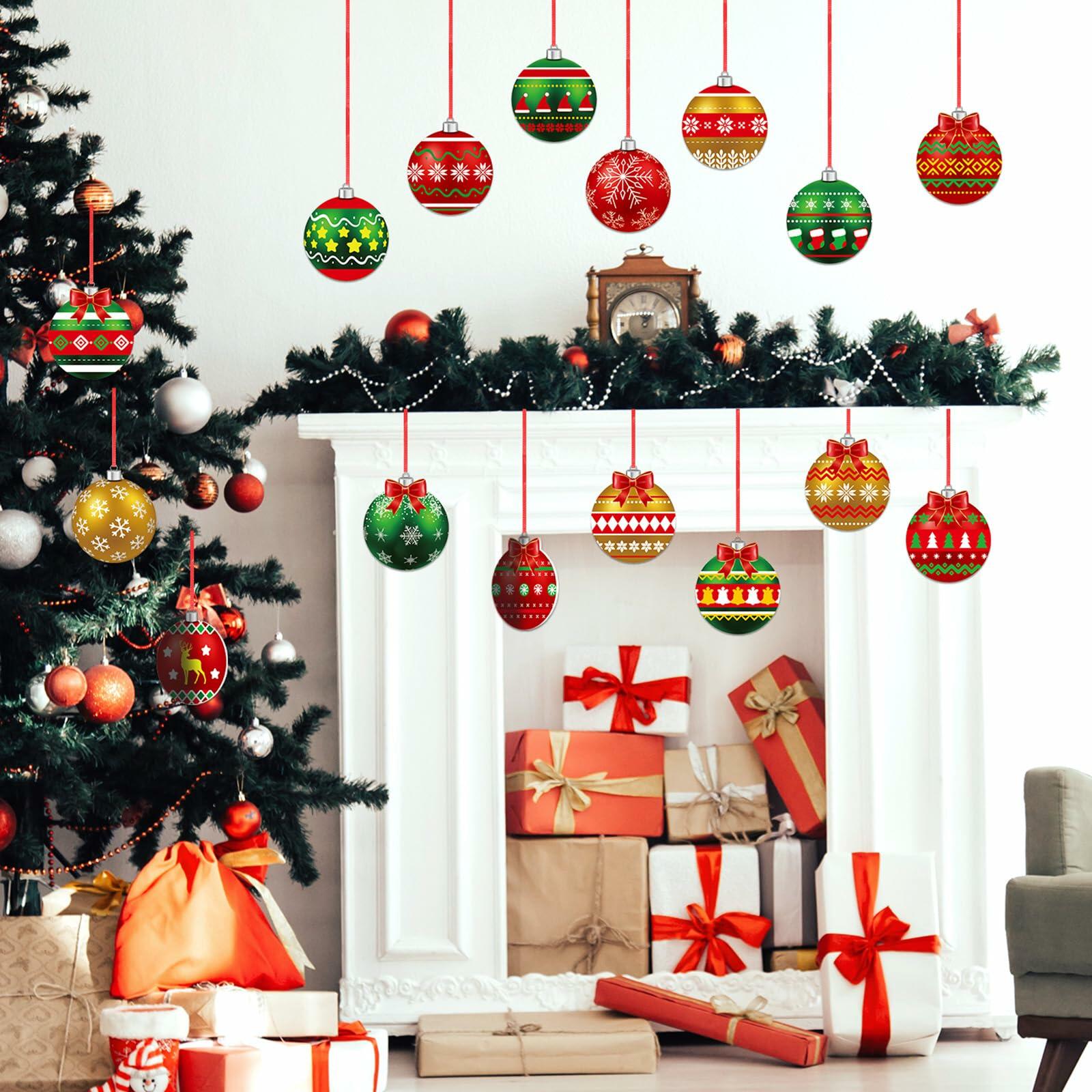 gisgfim 16 Pc Christmas Wooden Ornaments Set Red Green Gold Balls