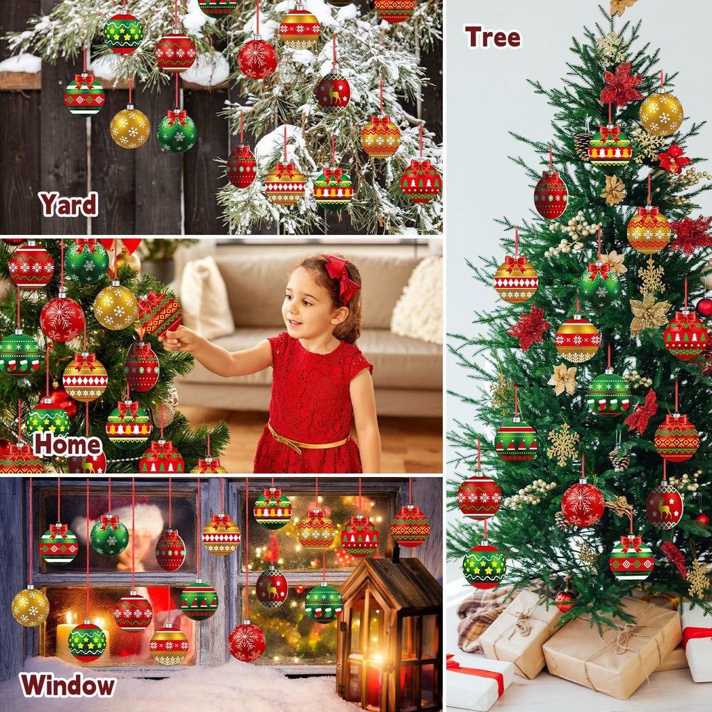 gisgfim 16 Pc Christmas Wooden Ornaments Set Red Green Gold Balls
