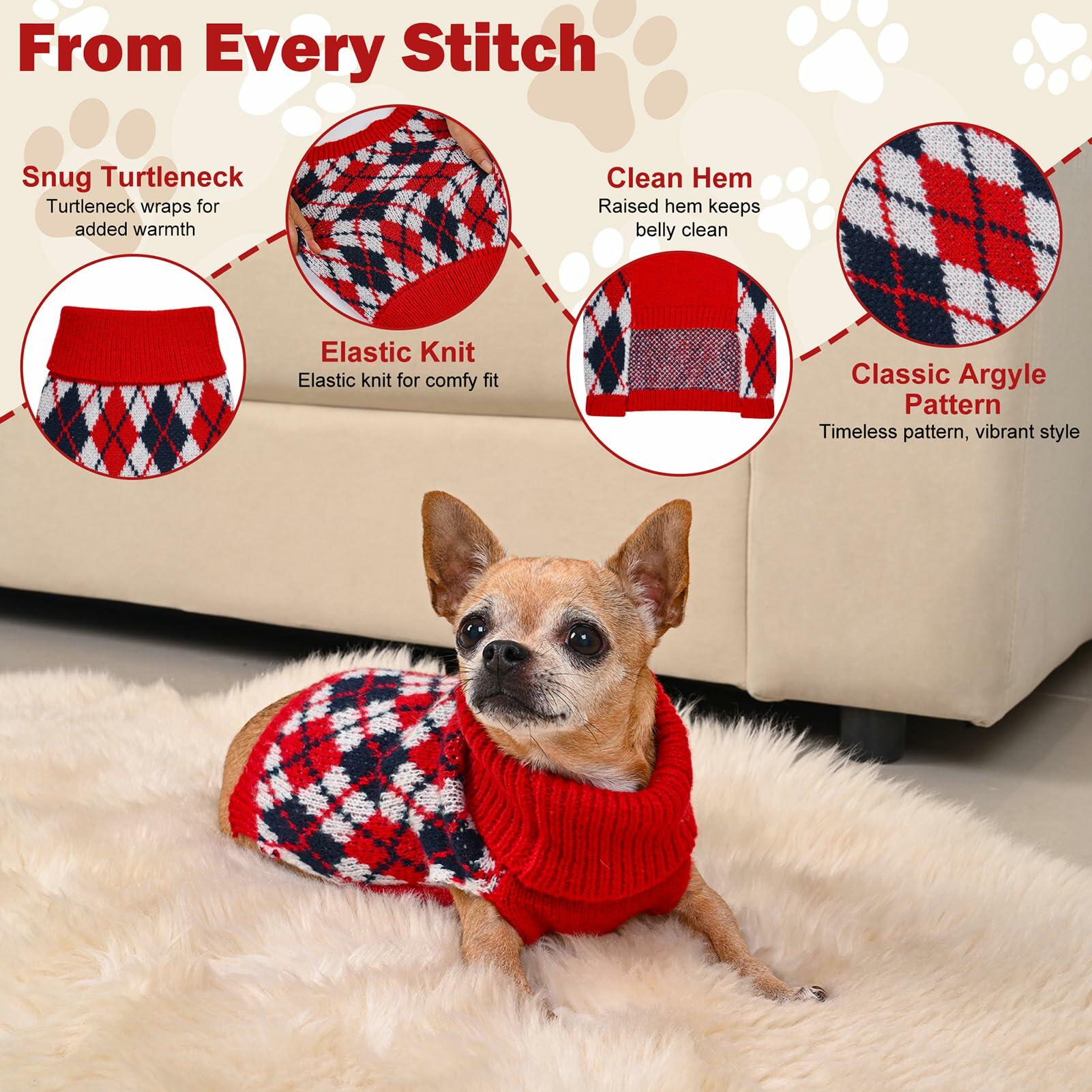 KCFESTIHUE Dog Sweater Plaid Knit Turtleneck Pullover Red Blue Size XS