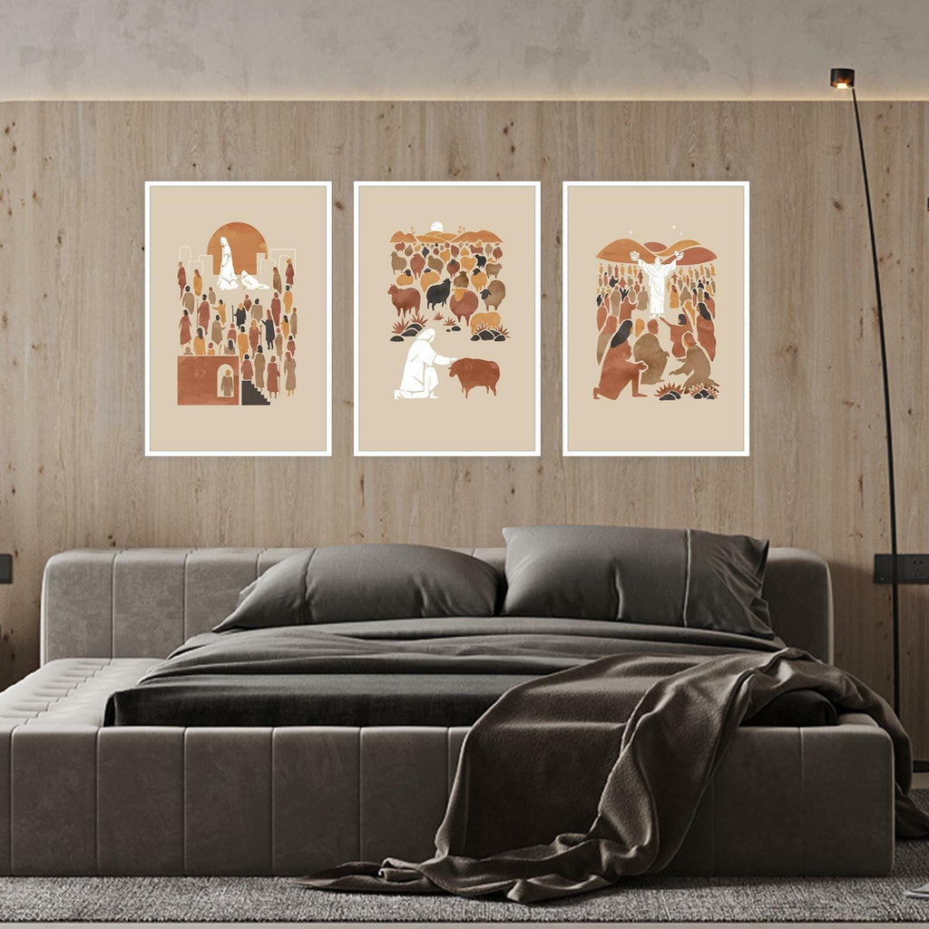 FBKDVC Christian Canvas Wall Art Set 3 Jesus Shepherd 16x24in Unframed