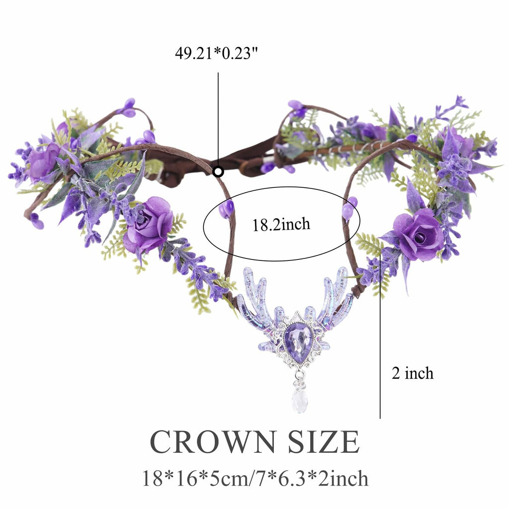 MOSTORY Purple Flower Fairy Crown Woodland Elf Headpiece Floral Circlet