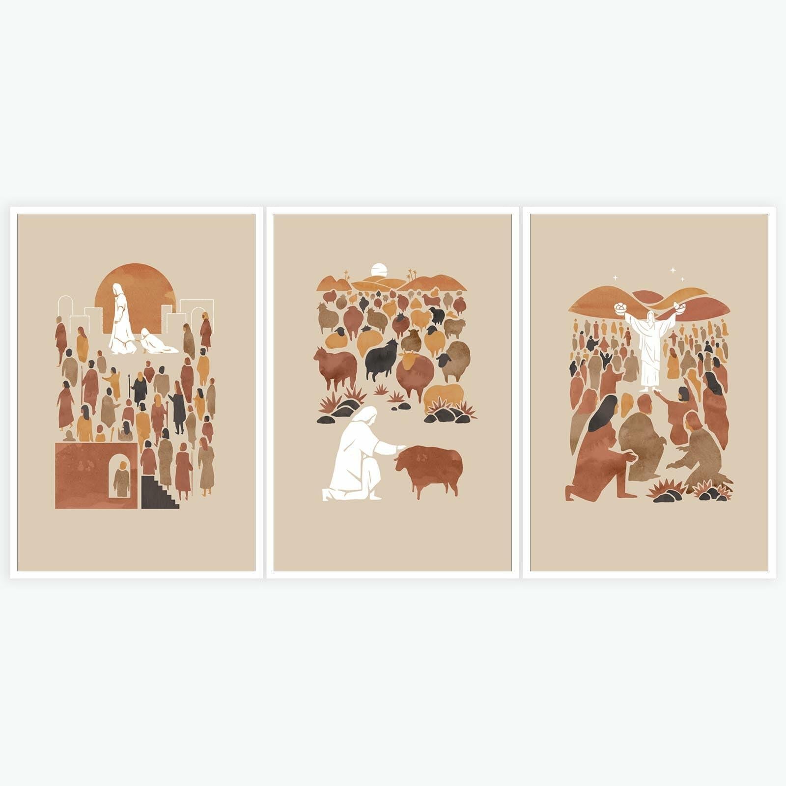 FBKDVC Christian Canvas Wall Art Set 3 Jesus Shepherd 16x24in Unframed