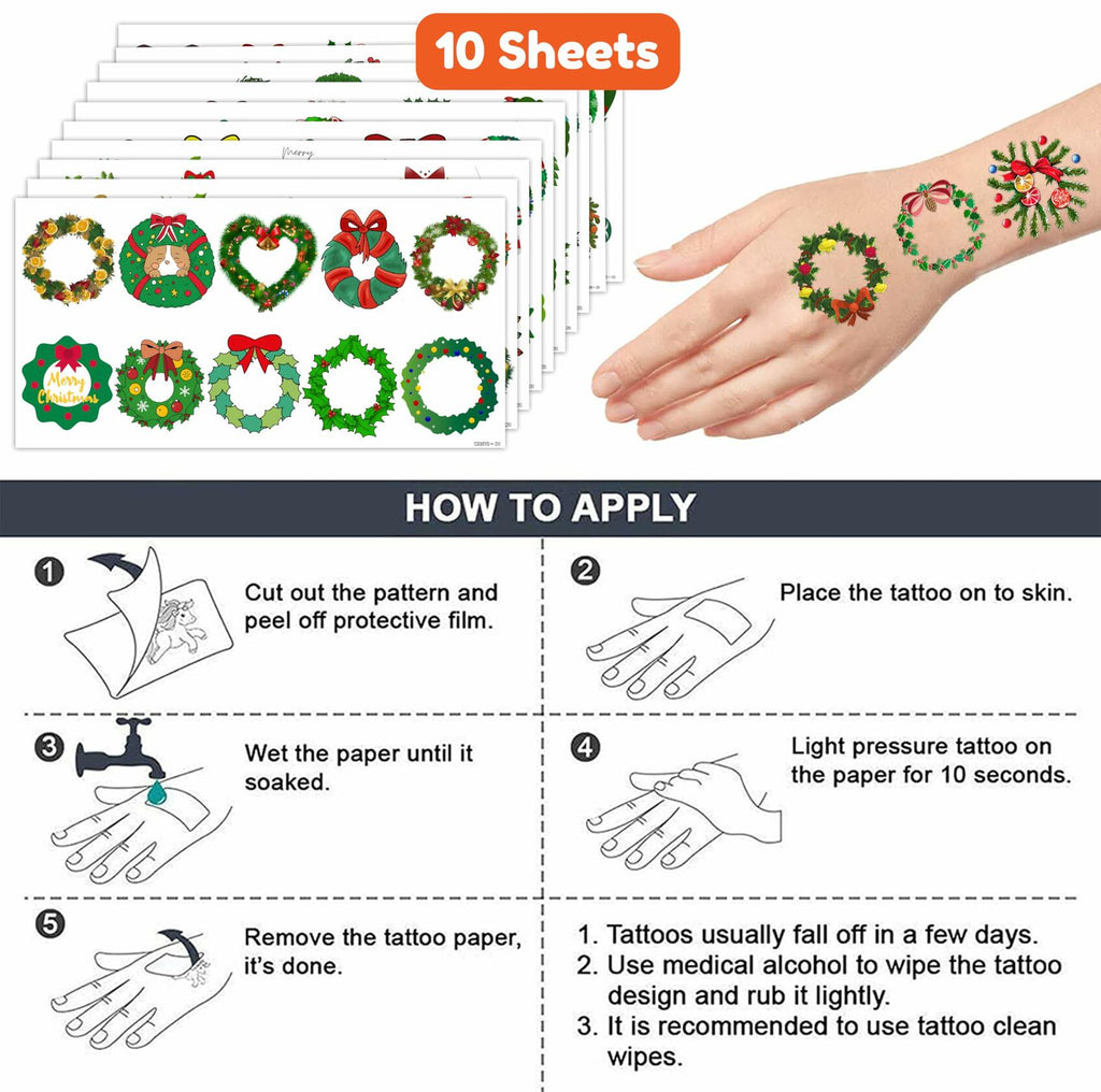 MeoIsDaBest Merry Christmas Temporary Tattoos Xmas Stickers 10 Sheets 100 PCS