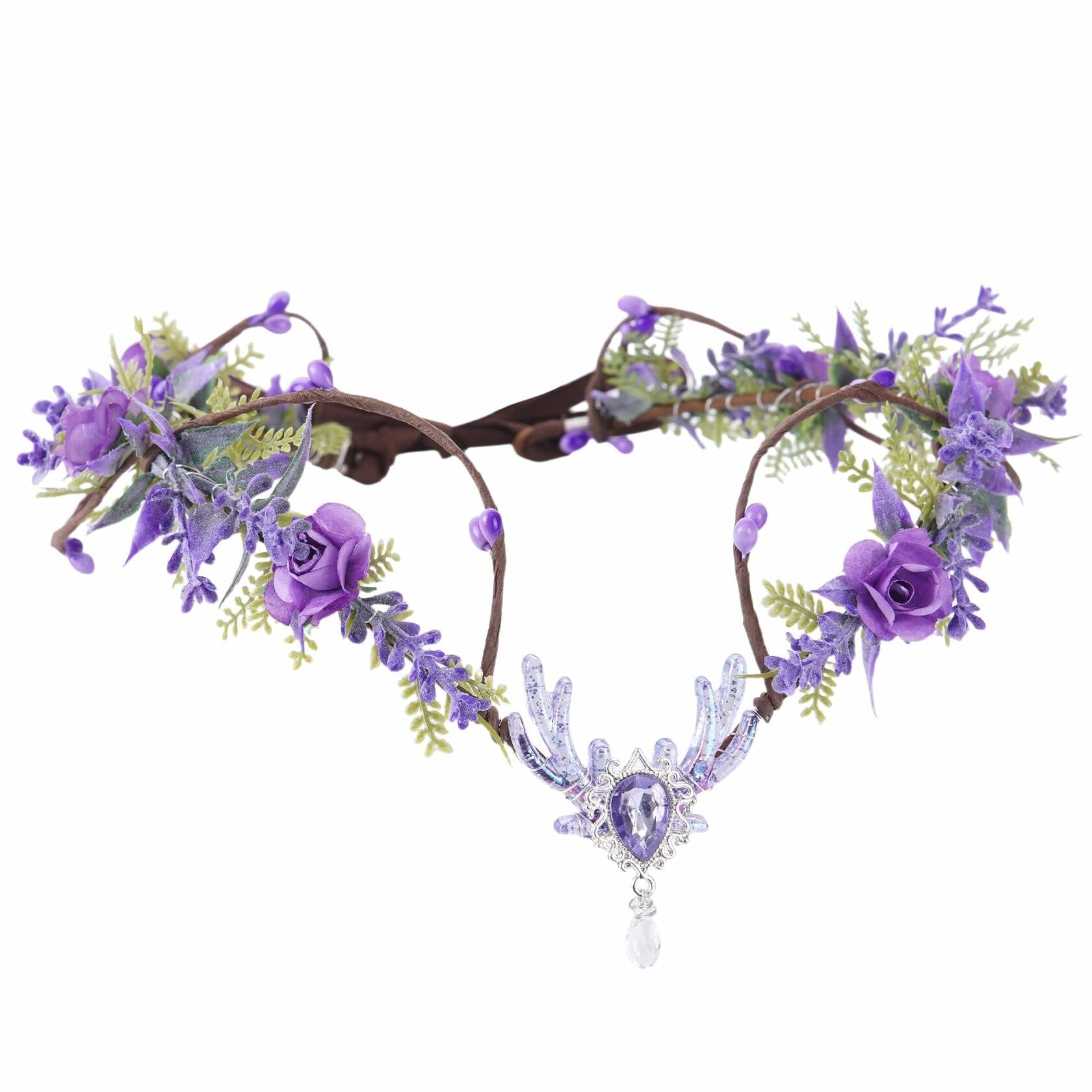 MOSTORY Purple Flower Fairy Crown Woodland Elf Headpiece Floral Circlet