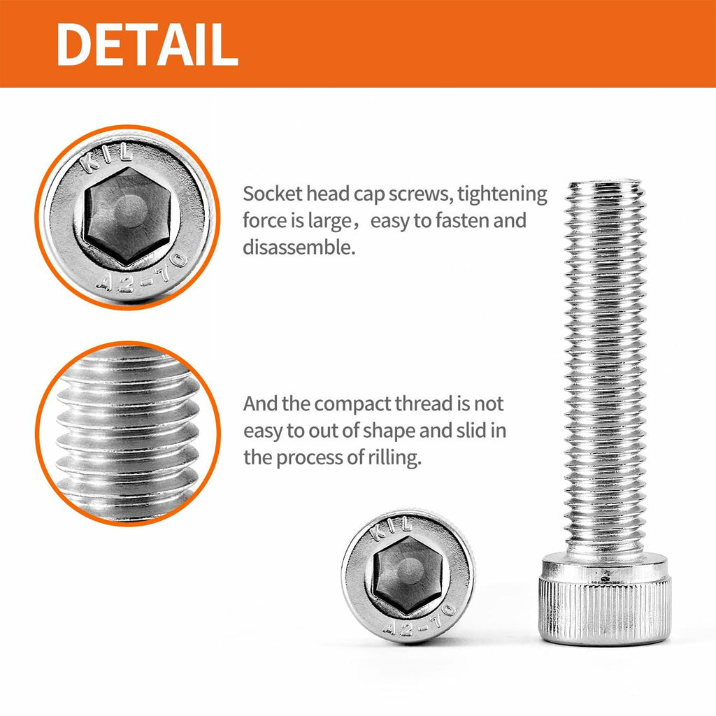 NIULUNBAO M10-1.5x80mm Hex Socket Head Cap Screw 304 Stainless Steel 6PCS Silver