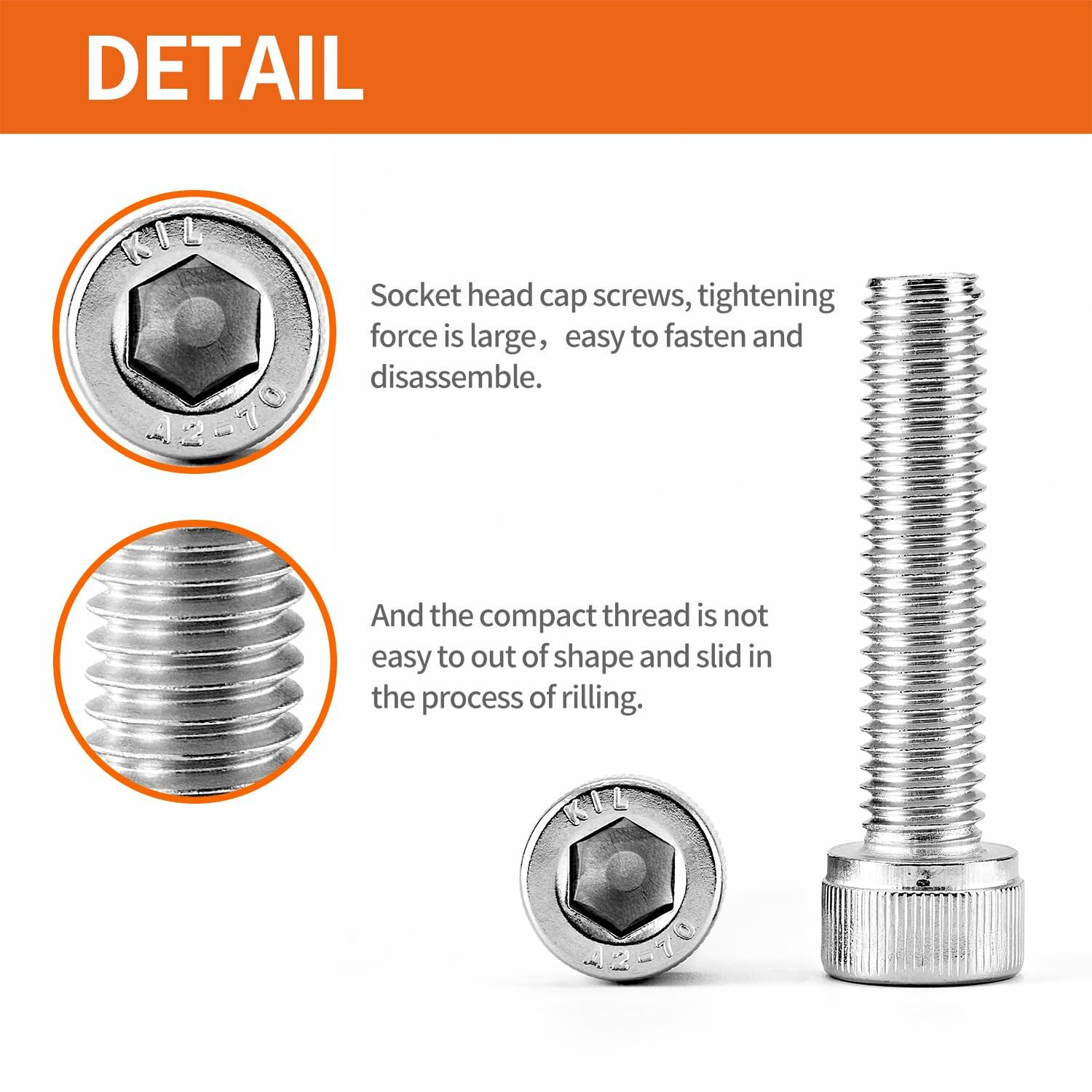 NIULUNBAO M10-1.5x80mm Hex Socket Head Cap Screw 304 Stainless Steel 6PCS Silver