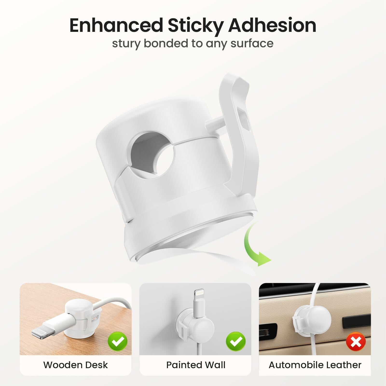 LOTUNY Cable Clips Adjustable Cord Holder White 8 Pack Adhesive