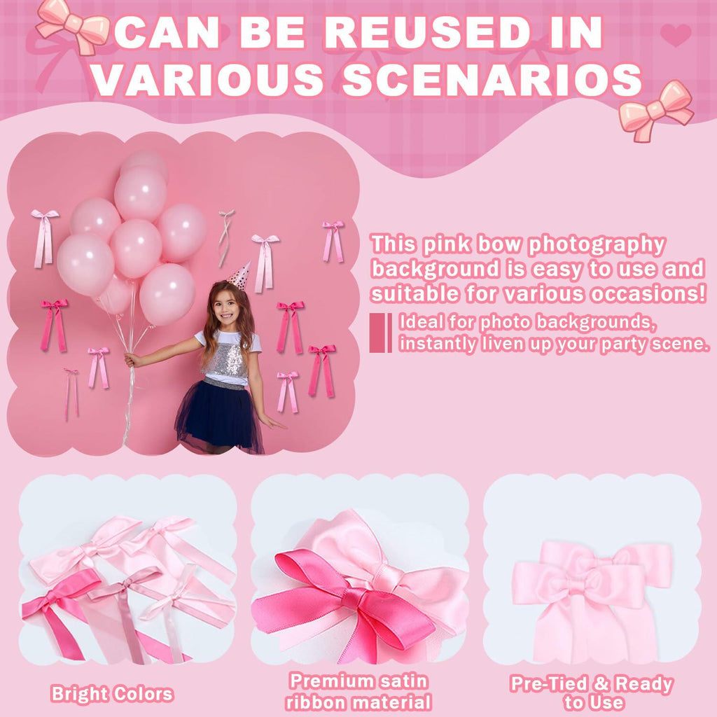 YCZYCZ Pink Satin Bow Wall Decor Garland 24PCS DIY Party Decorations