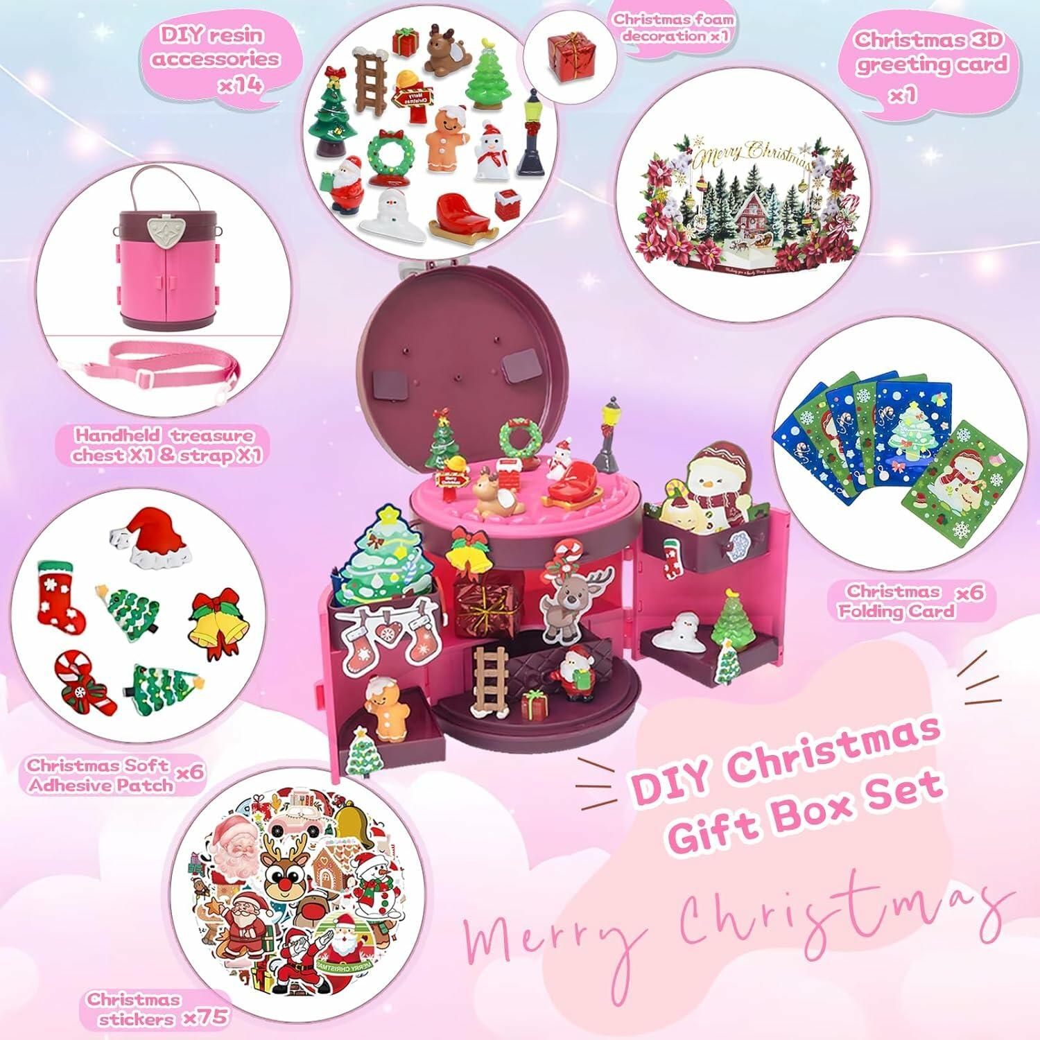 DZLHQON 2025 Kids DIY Christmas Organizer Bucket Pink Stickers Mini Toys