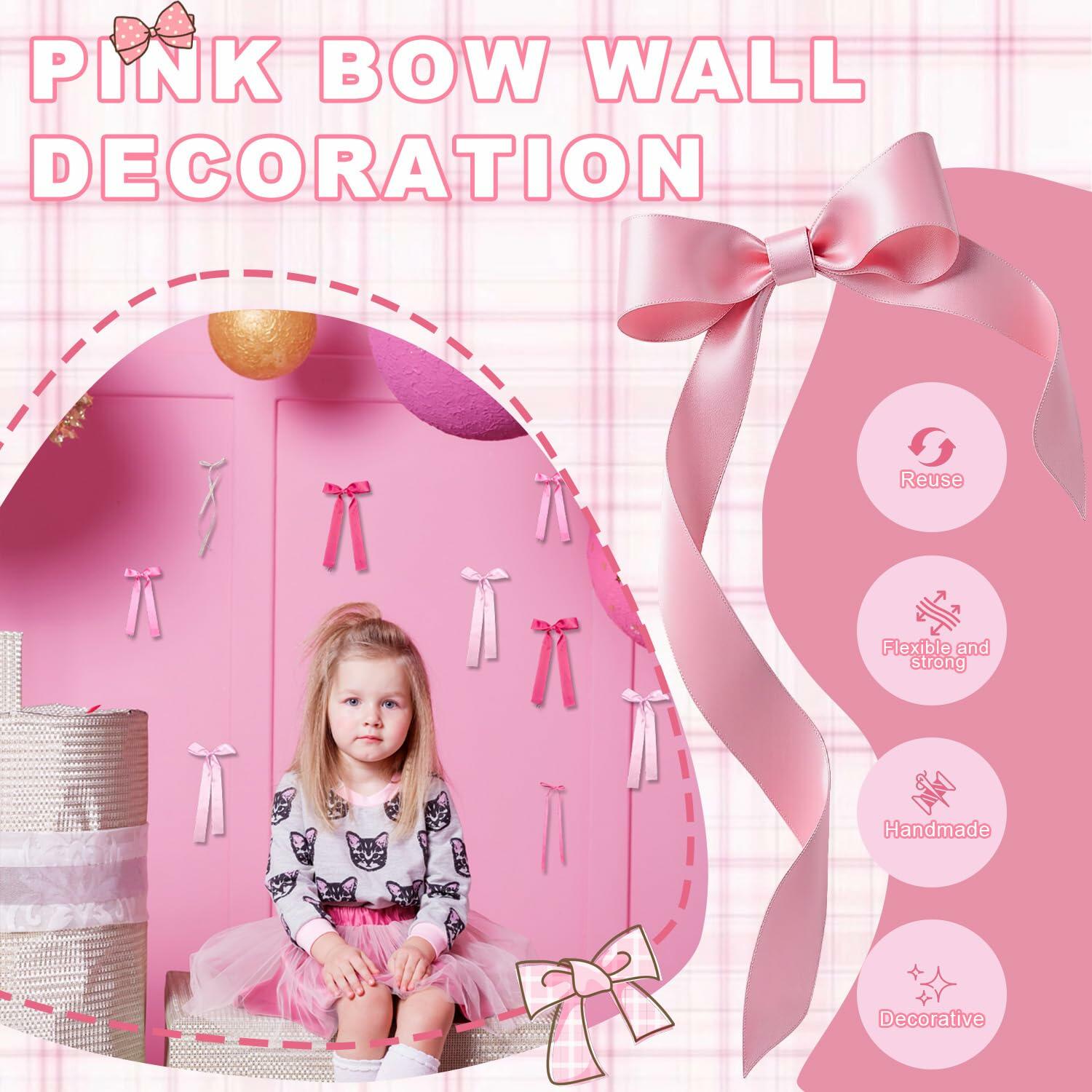 YCZYCZ Pink Satin Bow Wall Decor Garland 24PCS DIY Party Decorations