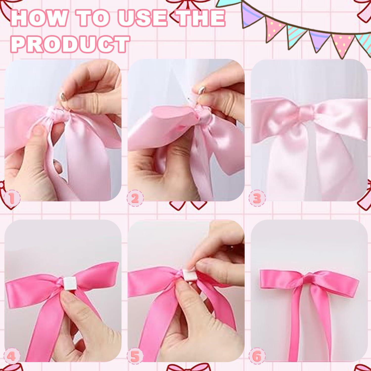 YCZYCZ Pink Satin Bow Wall Decor Garland 24PCS DIY Party Decorations