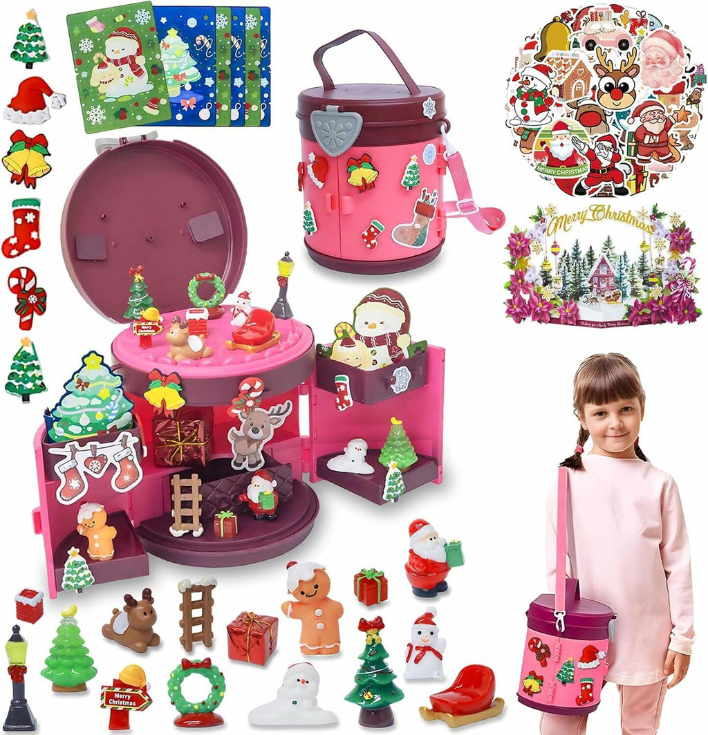 DZLHQON 2025 Kids DIY Christmas Organizer Bucket Pink Stickers Mini Toys
