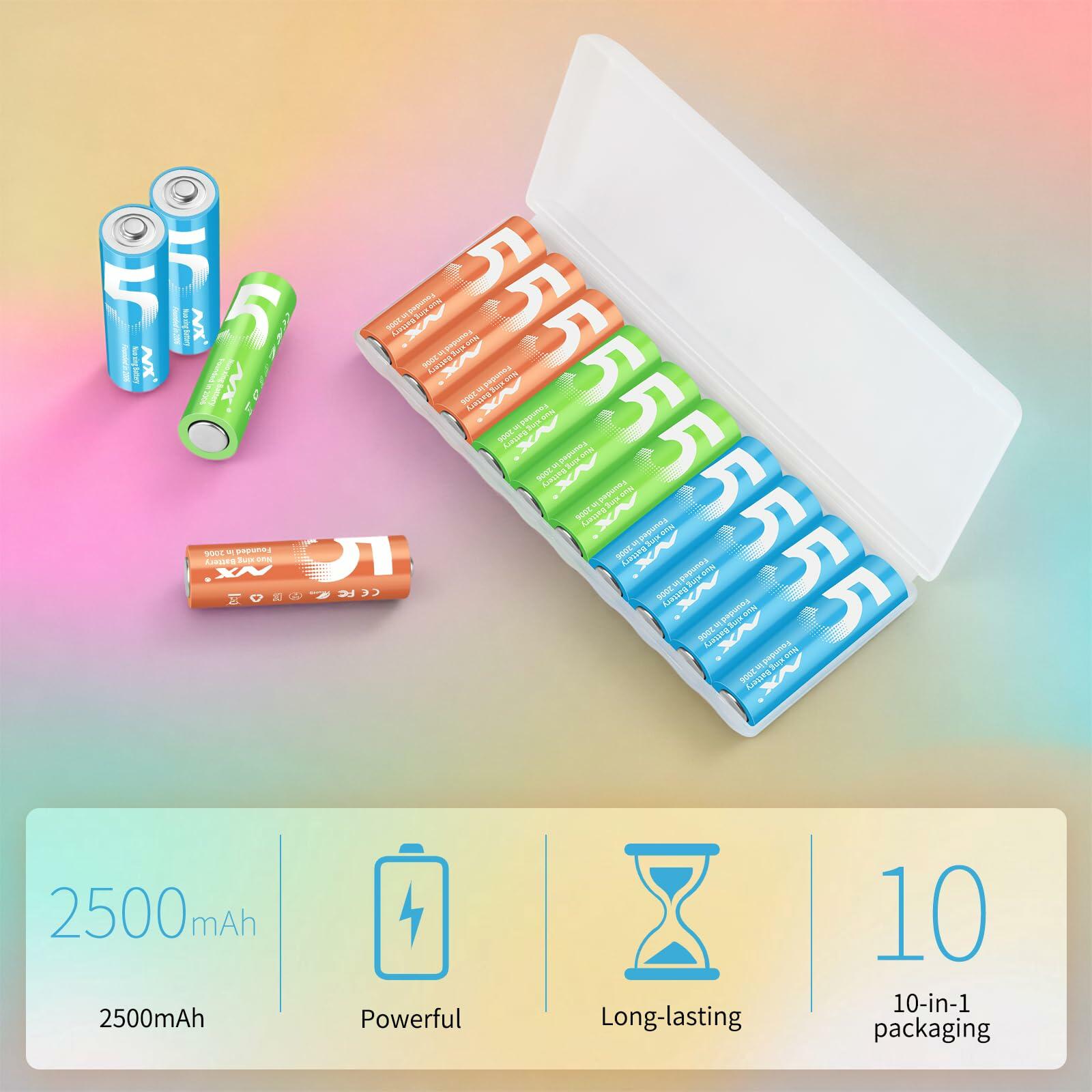 Aolcev AA 2500mAh 1.5V Alkaline Batteries 10 Pack Multicolor