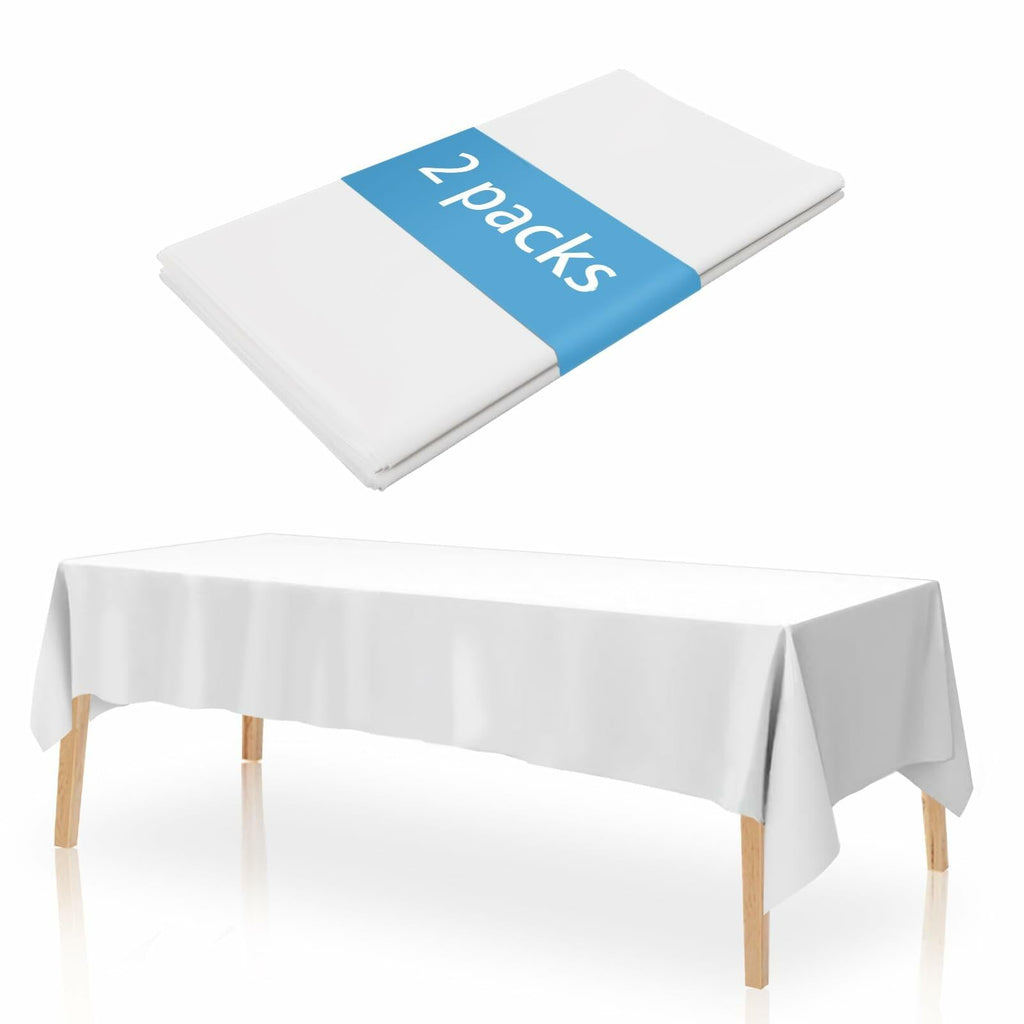 YOLCAR Disposable Tablecloths 108x54in PEVA White 2 Pack Classic Style