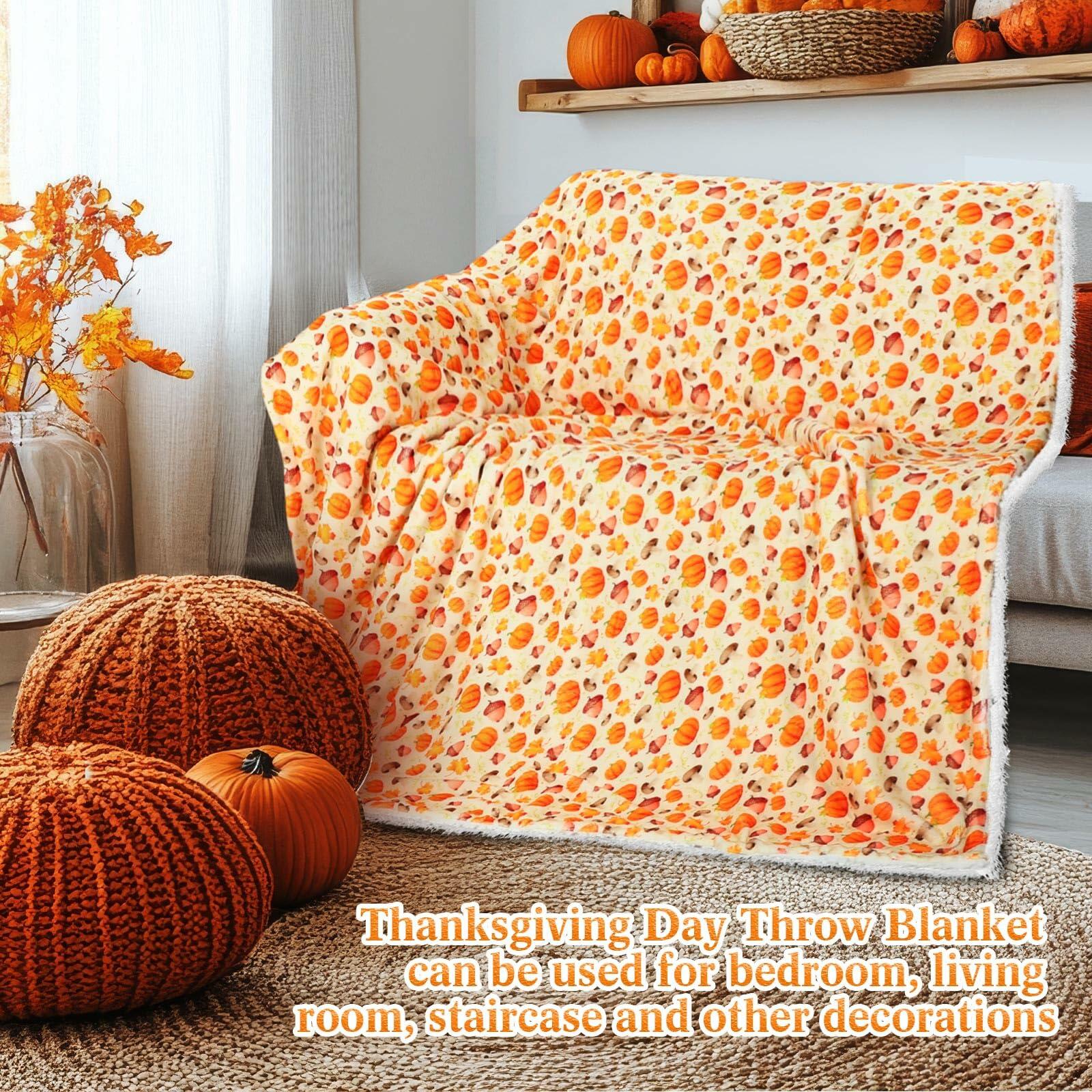 Fanfanwin 2 Pc Pumpkin Flannel Sherpa Throw Blanket 51x59 Multicolor Fall