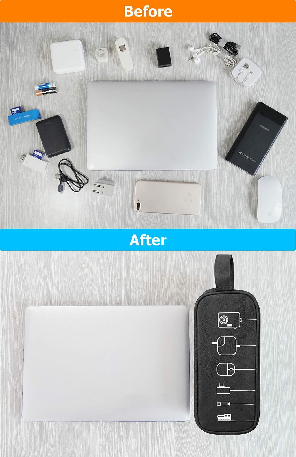 HESTECH Electronic Organizer Travel Cable Case Double Layer Medium Black 9x4x3.5