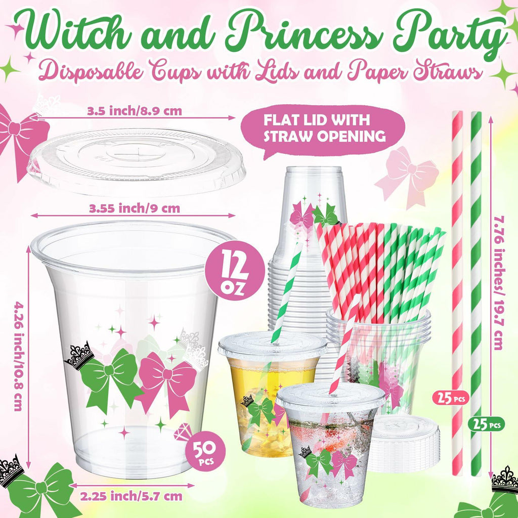 Baderke 150 Pack 12oz Pink Green Plastic Witch Princess Party Cups