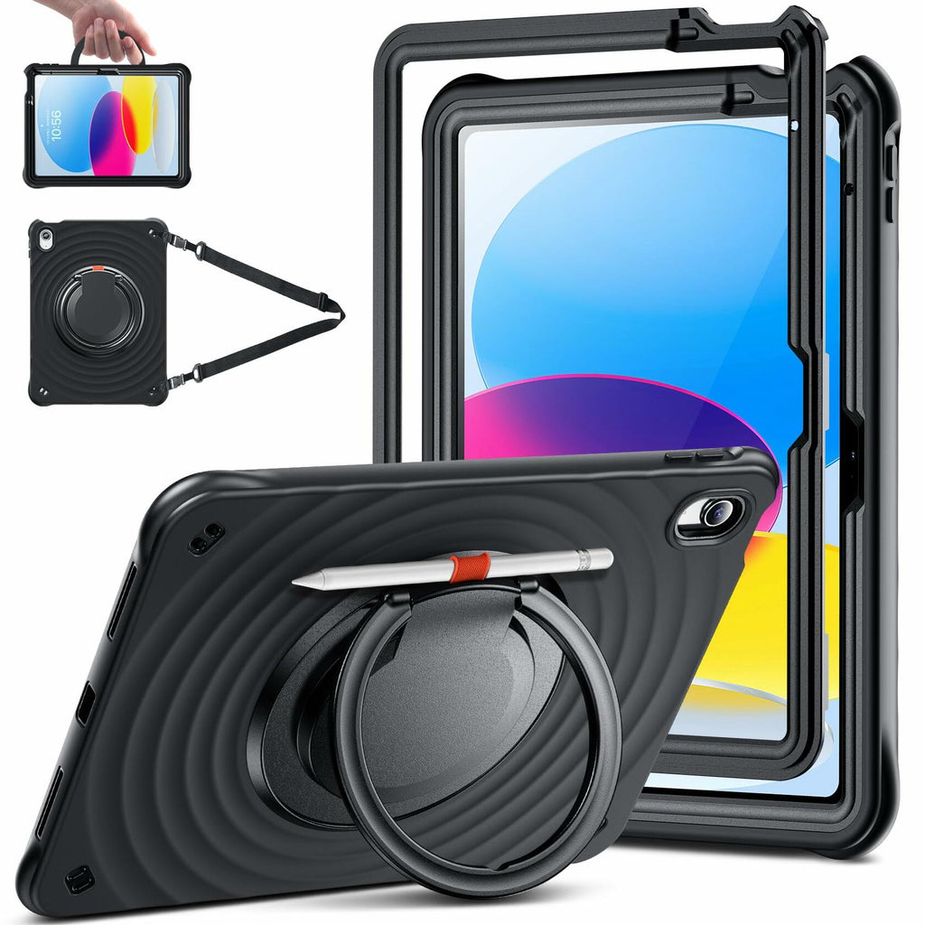 Temdan iPad Case 11th Gen 11"/10th Gen 10.9" 360° Stand Handle Strap Black