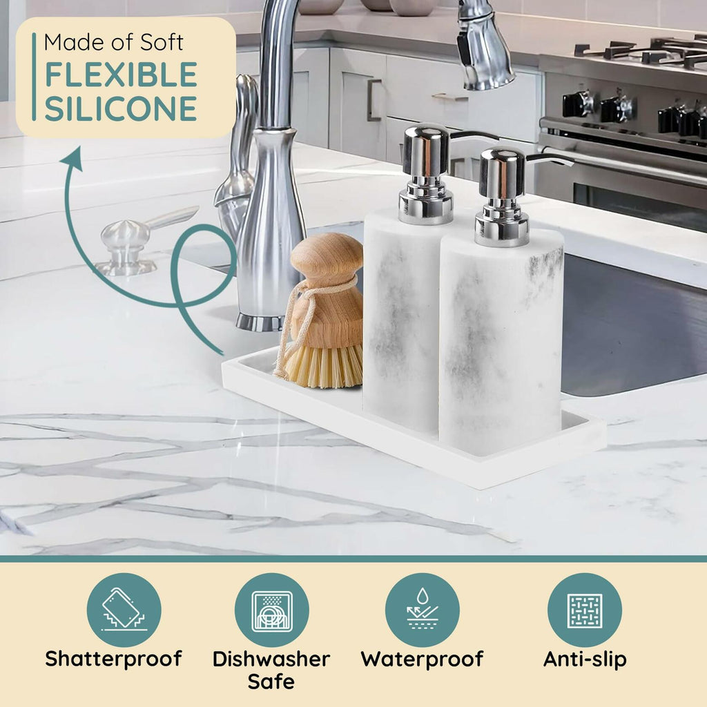 Lavatoria Silicone Countertop Tray 2 Piece Small Bathroom Vanity Organizer White