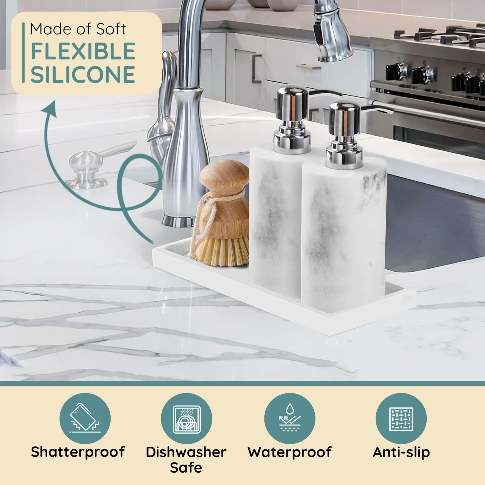 Lavatoria Silicone Countertop Tray 2 Piece Small Bathroom Vanity Organizer White