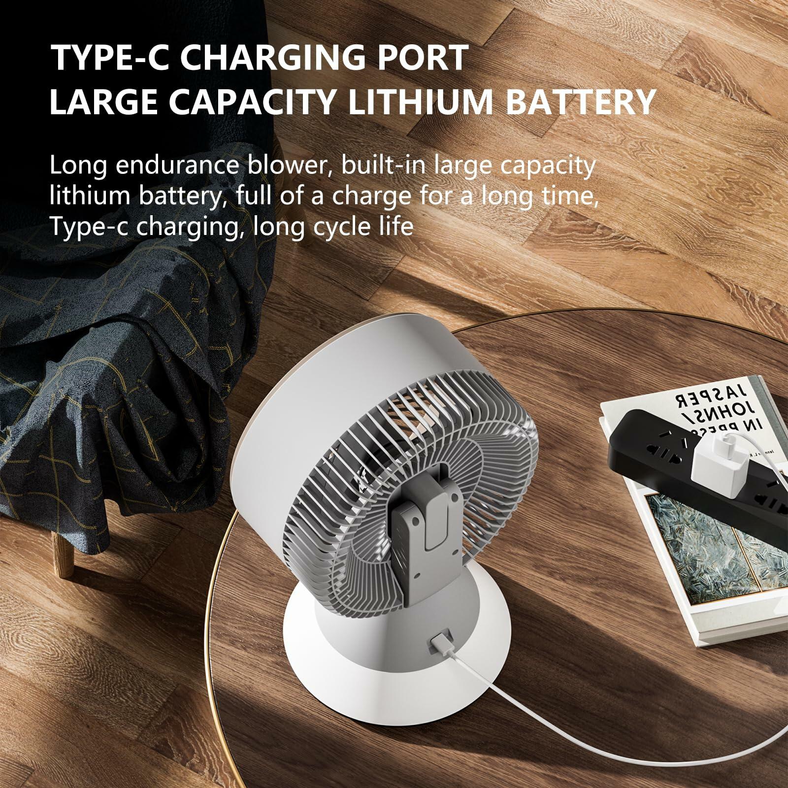 CIBAIL 10" Small Desk Fan USB-C Rechargeable 3 Speed 360° Tilt White