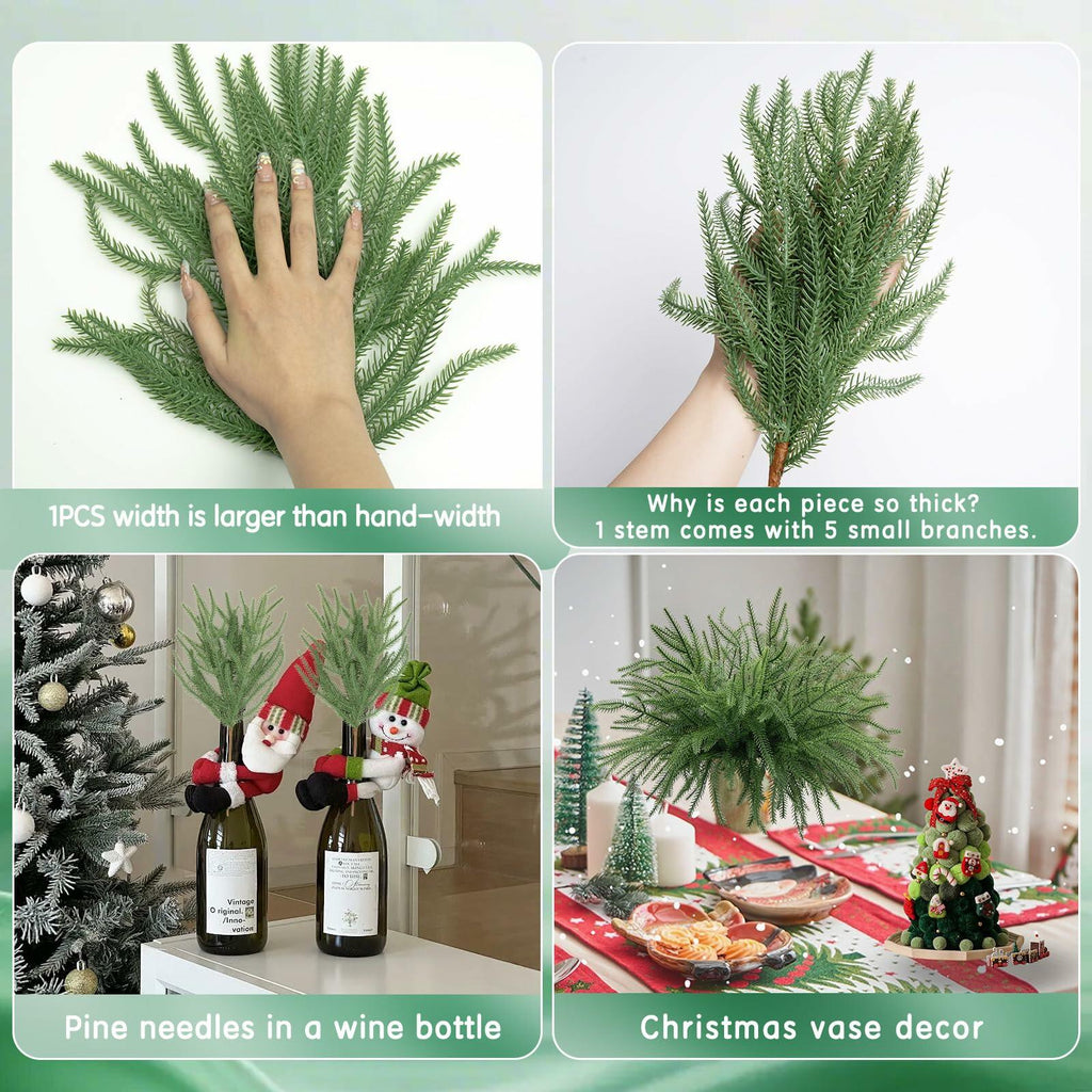 Dushle Norfolk Pine Branches 18in Artificial Greenery Stems 6 Count Green