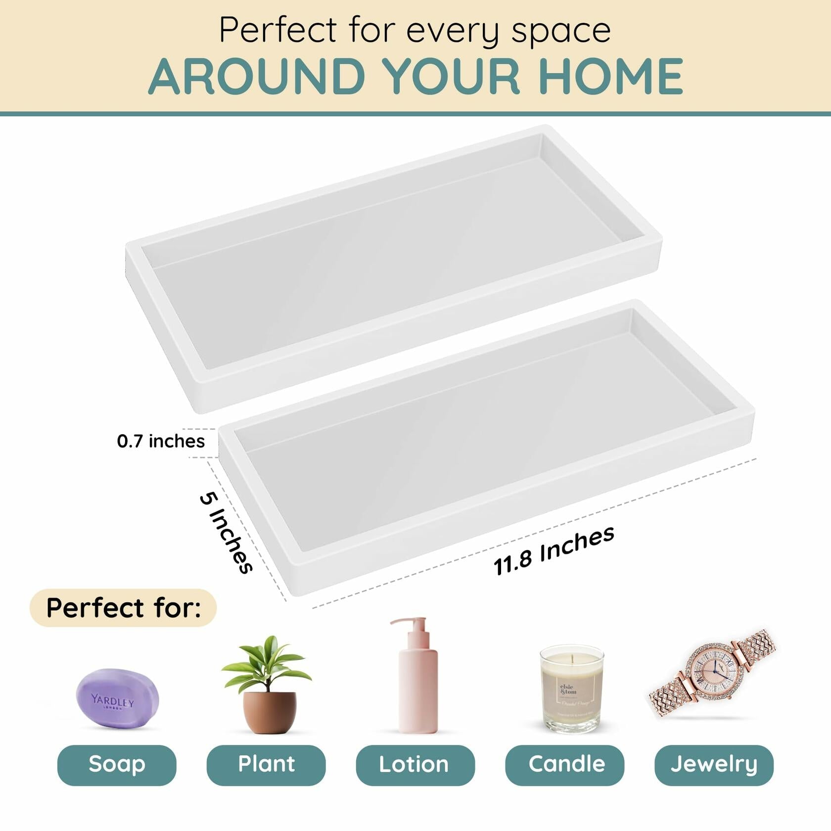Lavatoria Silicone Countertop Tray 2 Piece Small Bathroom Vanity Organizer White