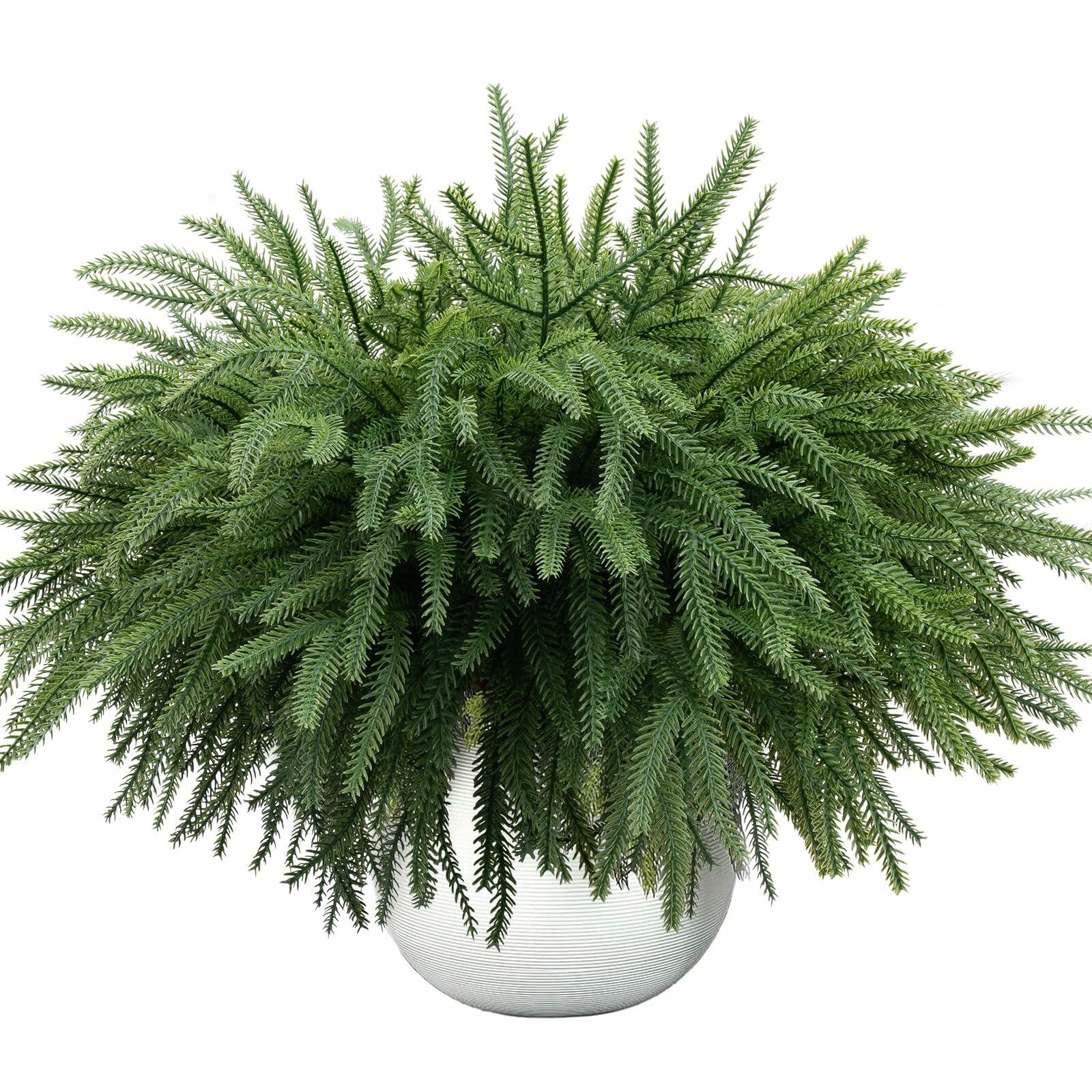 Dushle Norfolk Pine Branches 18in Artificial Greenery Stems 6 Count Green
