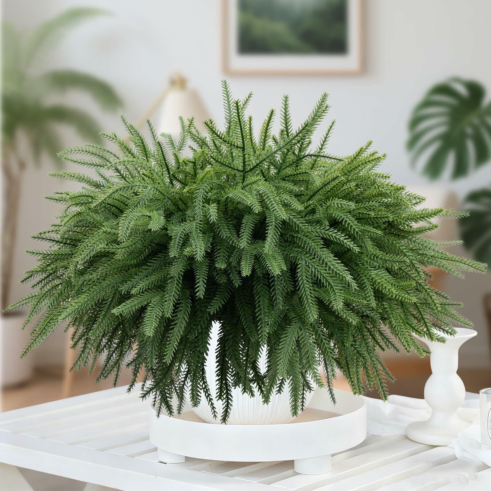 Dushle Norfolk Pine Branches 18in Artificial Greenery Stems 6 Count Green