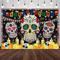 AIBIIN Day of The Dead Backdrop 7x5ft Red Black Mexican Sugar Skull